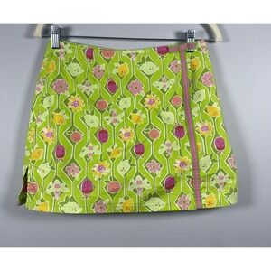 VTG Lilly Pulitzer A-Maze-ing Green Ladybug Fruit Floral Skort Skirt Women's 2